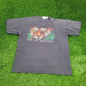 Vintage 1993 Tiger Art Shirt XL 23x27 Faded Black